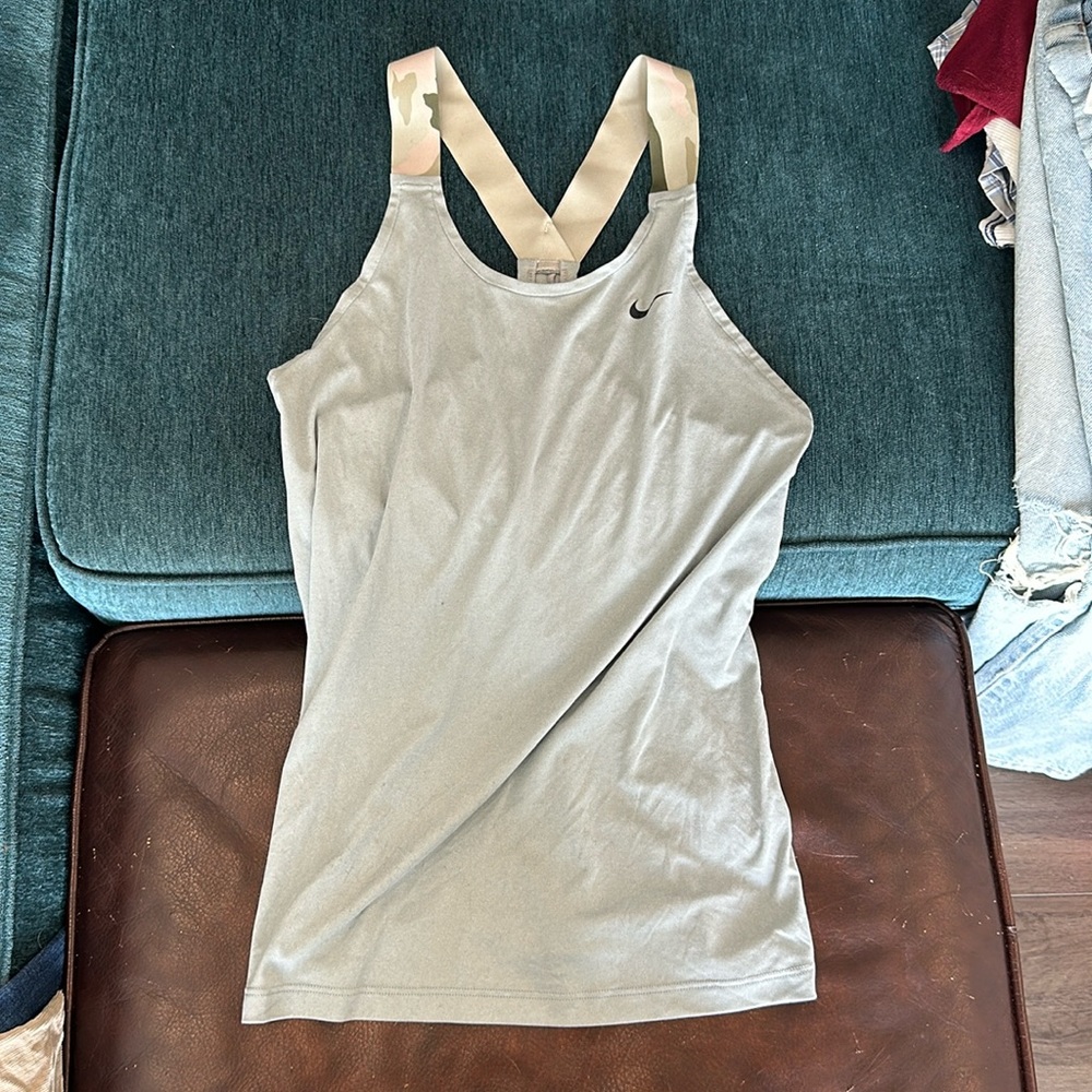 Nike Grey tank top with camo razer back straps- size small